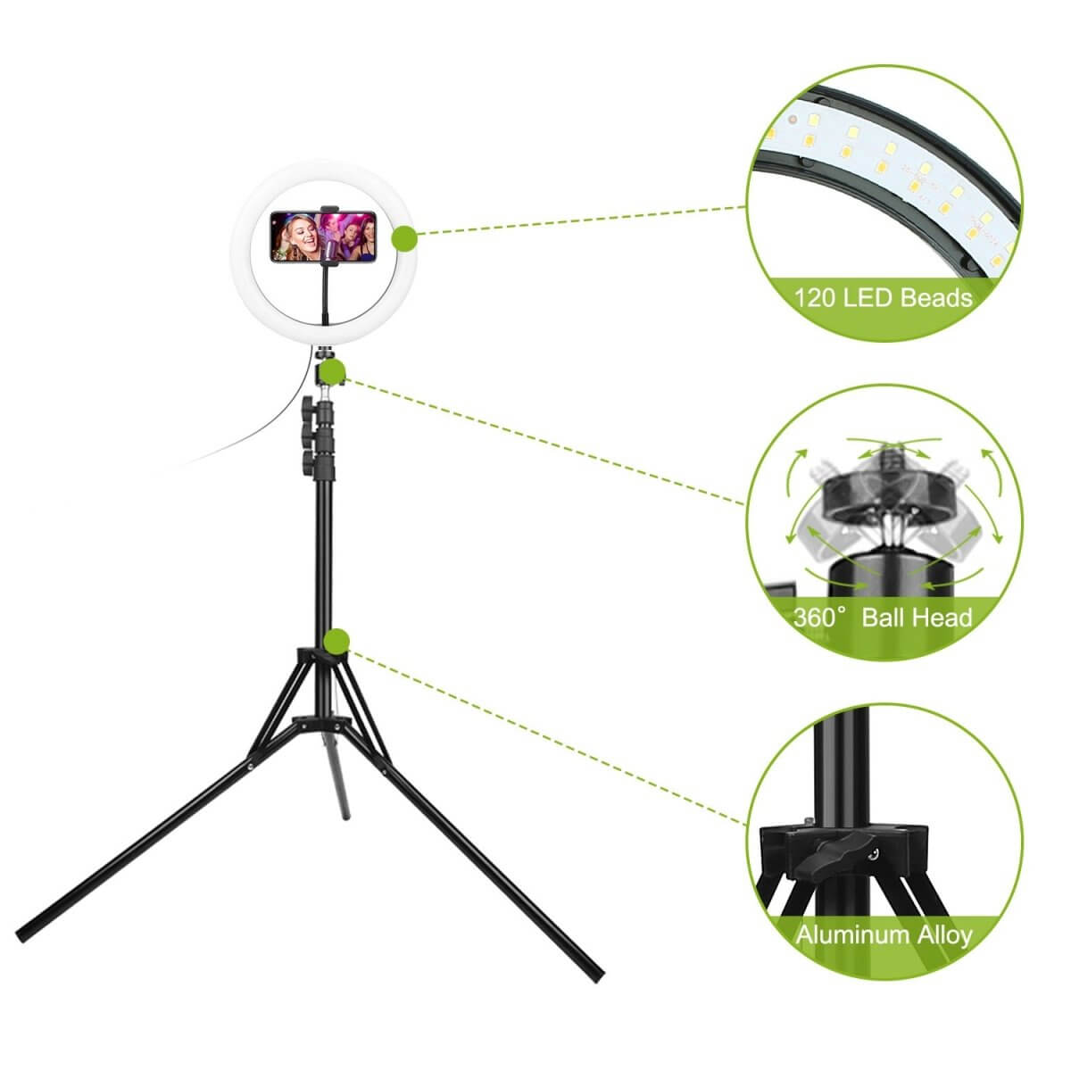 LED Selfie Ring Light Dimmable 120 LEDs Makeup Ring Lights With Adjustable Tripod Stand Cell Phone Holder - NeraVault