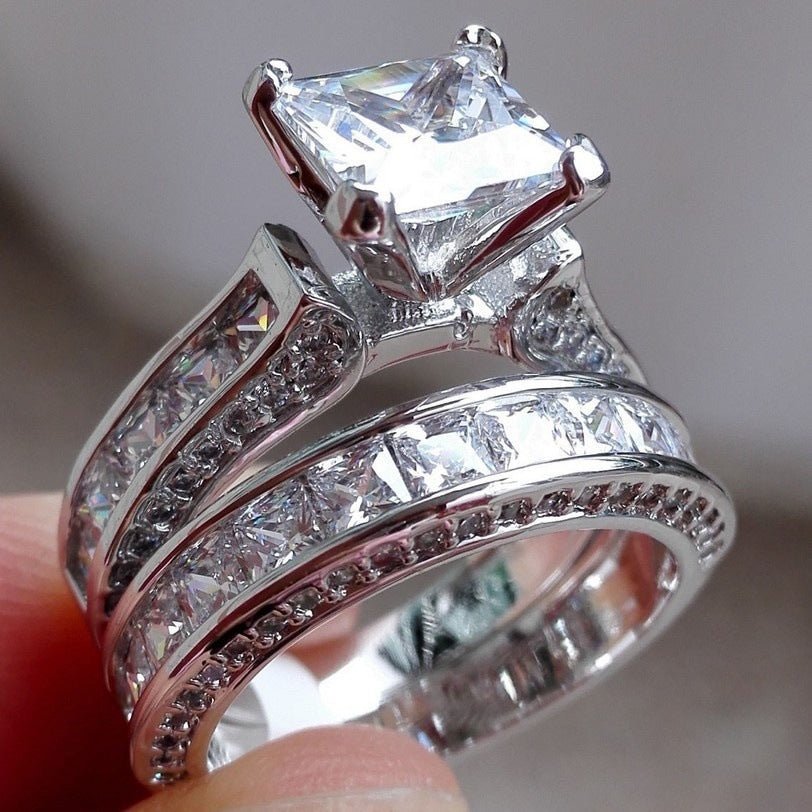 New Style Charm Couple Rings His Her Silver Color Princess Cut CZ Anniversary Promise Wedding Engagement Ring Sets - NeraVault