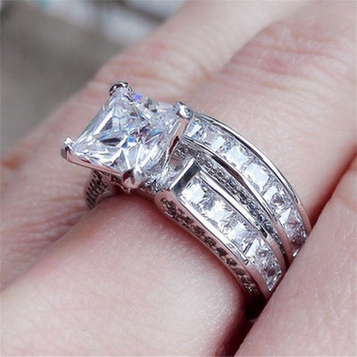 New Style Charm Couple Rings His Her Silver Color Princess Cut CZ Anniversary Promise Wedding Engagement Ring Sets - NeraVault