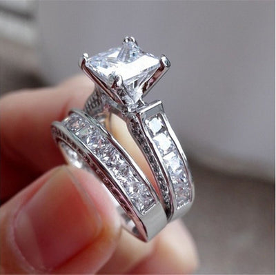 New Style Charm Couple Rings His Her Silver Color Princess Cut CZ Anniversary Promise Wedding Engagement Ring Sets - NeraVault