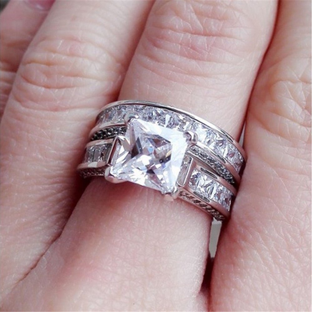 New Style Charm Couple Rings His Her Silver Color Princess Cut CZ Anniversary Promise Wedding Engagement Ring Sets - NeraVault
