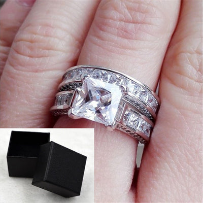 New Style Charm Couple Rings His Her Silver Color Princess Cut CZ Anniversary Promise Wedding Engagement Ring Sets - NeraVault