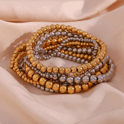 Niche Vintage Stainless Steel Plated 18K Elastic Bead Bracelet - NeraVault