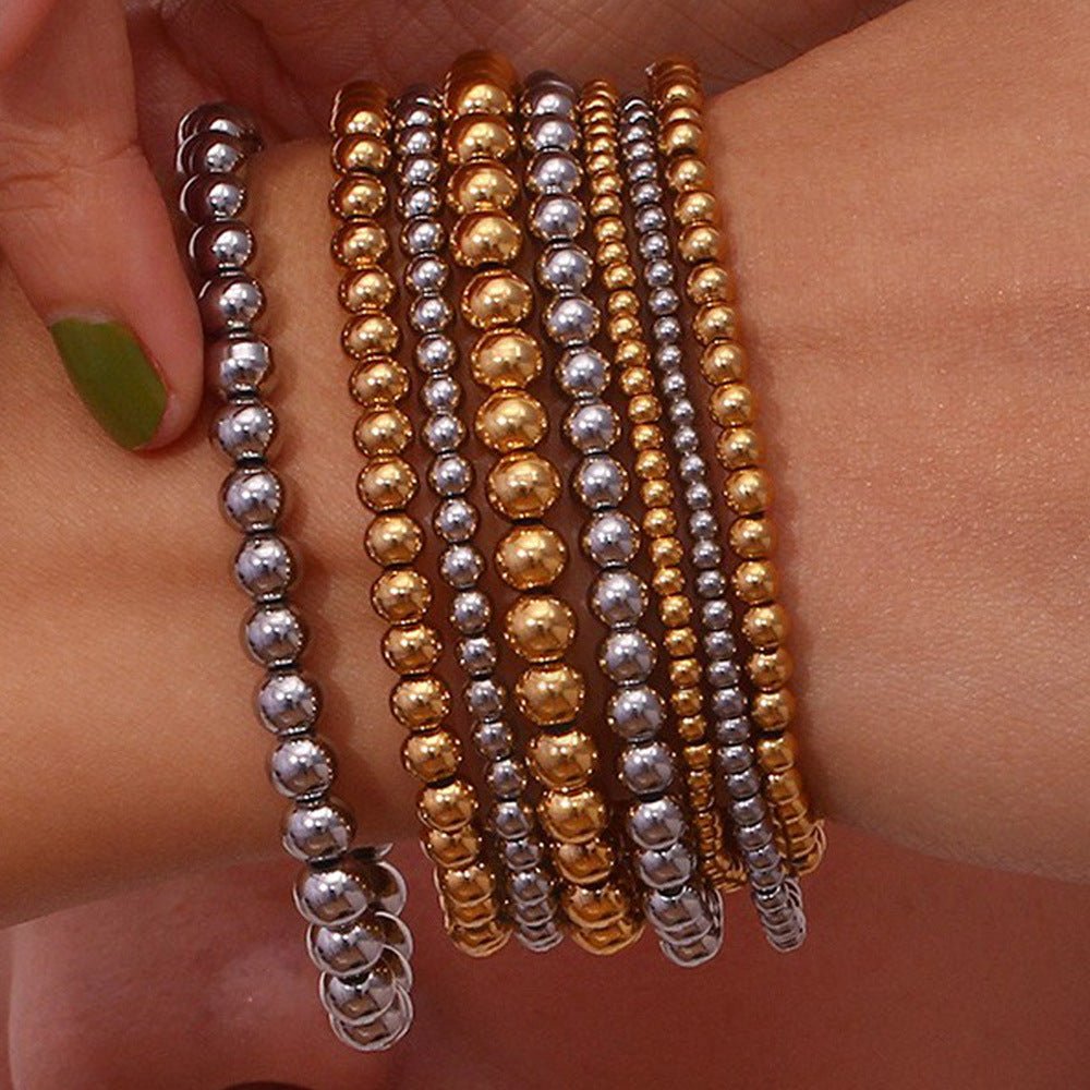 Niche Vintage Stainless Steel Plated 18K Elastic Bead Bracelet - NeraVault