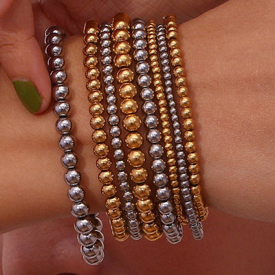 Niche Vintage Stainless Steel Plated 18K Elastic Bead Bracelet - NeraVault