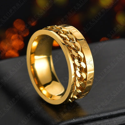 Roman Letter Rotatable Chain Rings Men Digital Titanium Steel RingFor Couple High Quality Multifunctional Bottle Opener Ring Spinner Jewelry Punk Gifts - NeraVault
