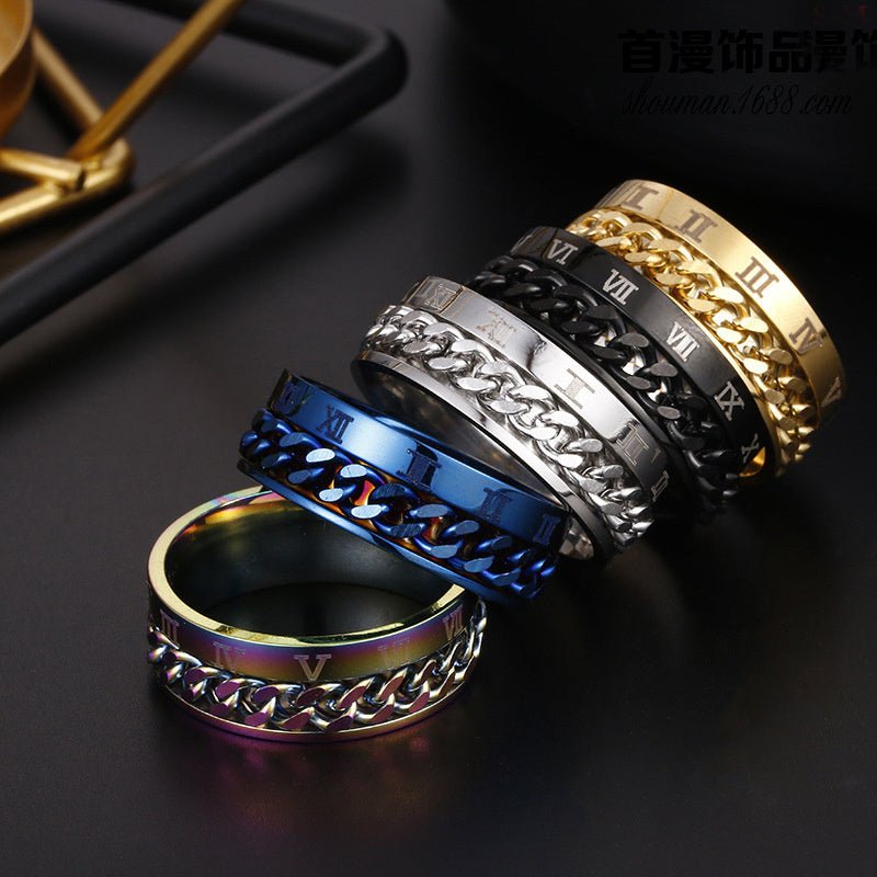Roman Letter Rotatable Chain Rings Men Digital Titanium Steel RingFor Couple High Quality Multifunctional Bottle Opener Ring Spinner Jewelry Punk Gifts - NeraVault