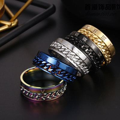 Roman Letter Rotatable Chain Rings Men Digital Titanium Steel RingFor Couple High Quality Multifunctional Bottle Opener Ring Spinner Jewelry Punk Gifts - NeraVault
