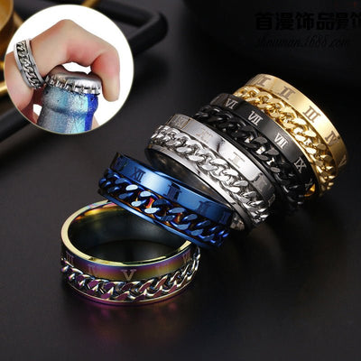 Roman Letter Rotatable Chain Rings Men Digital Titanium Steel RingFor Couple High Quality Multifunctional Bottle Opener Ring Spinner Jewelry Punk Gifts - NeraVault