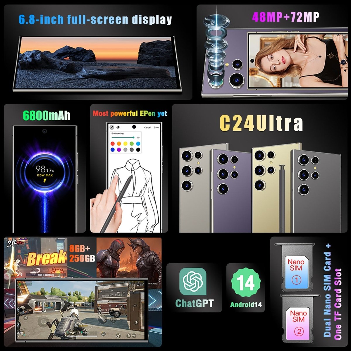 S24 Ultra Cell Phones 5G Unlocked Phonessmartphonewith Tool Pen - NeraVault