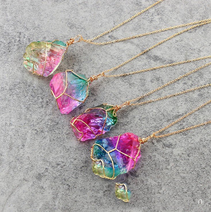 Seven - color, Natural Stone Rough Stone Winding, Crystal Pendant Transparent - NeraVault