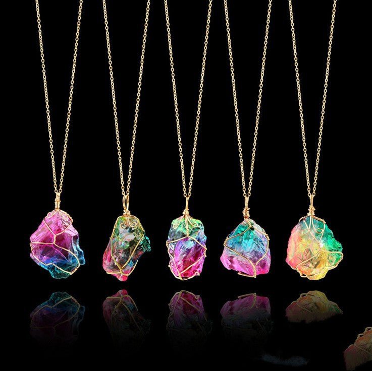 Seven - color, Natural Stone Rough Stone Winding, Crystal Pendant Transparent - NeraVault