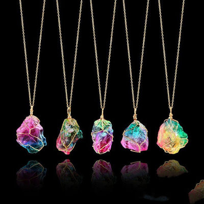 Seven - color, Natural Stone Rough Stone Winding, Crystal Pendant Transparent - NeraVault