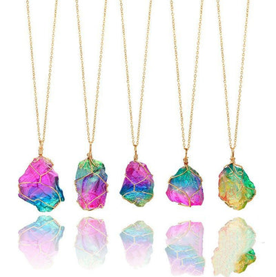 Seven - color, Natural Stone Rough Stone Winding, Crystal Pendant Transparent - NeraVault