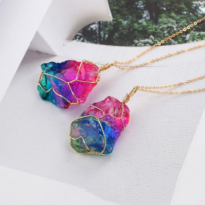 Seven - color, Natural Stone Rough Stone Winding, Crystal Pendant Transparent - NeraVault