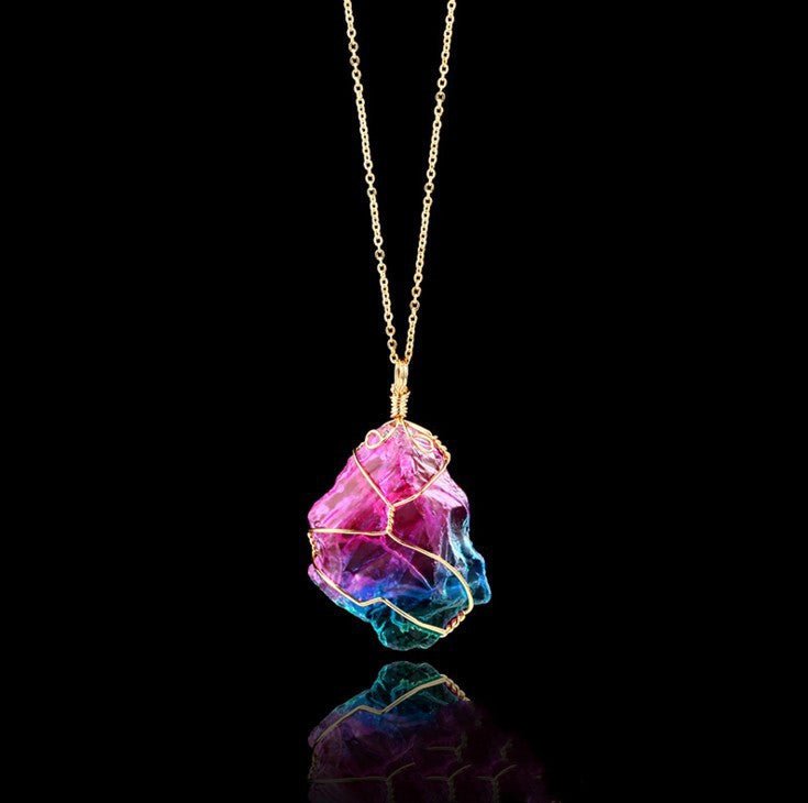 Seven - color, Natural Stone Rough Stone Winding, Crystal Pendant Transparent - NeraVault
