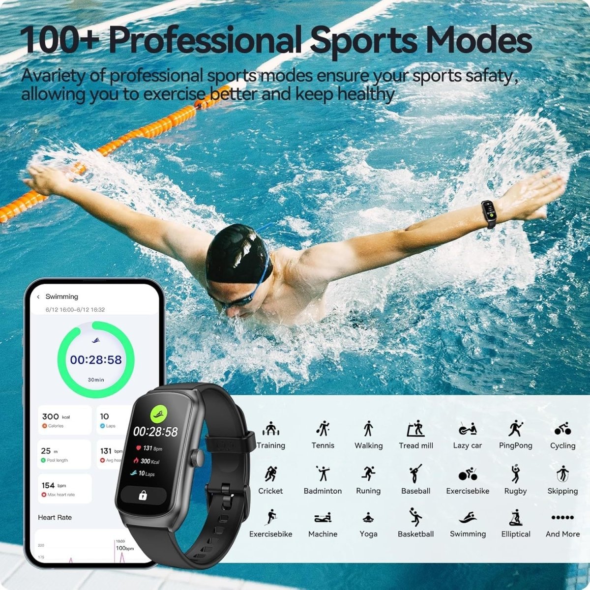 Unisex Fitness Tracking Smartwatch With Heart Rate, Blood Oxygen And Sleep Monitoring, Waterproof Function, Pedometer, Swimming Health Activity Tracking - NeraVault