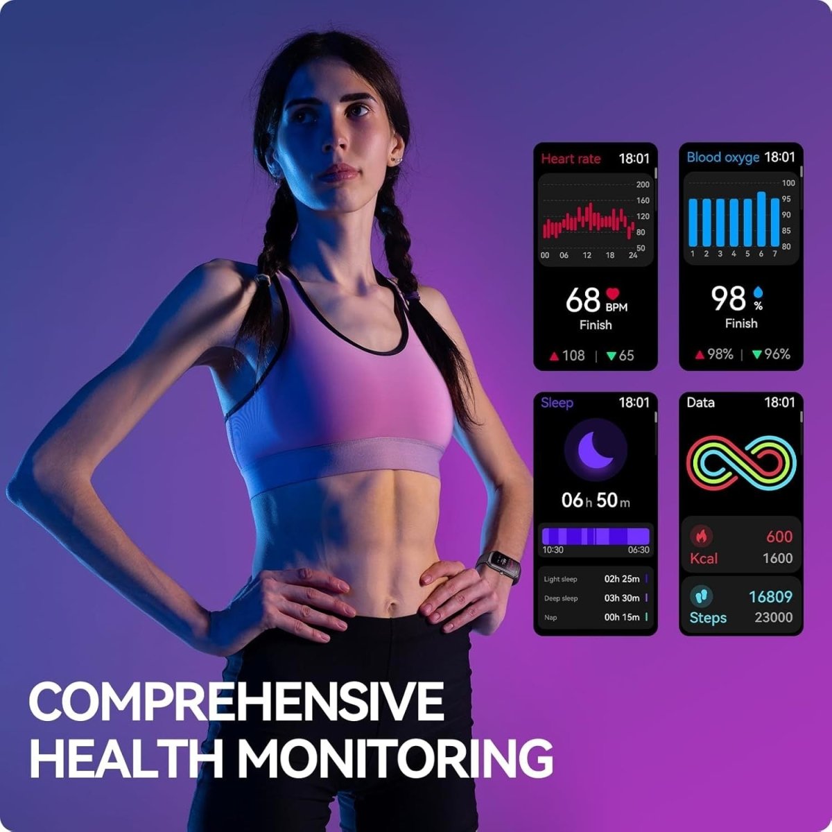 Unisex Fitness Tracking Smartwatch With Heart Rate, Blood Oxygen And Sleep Monitoring, Waterproof Function, Pedometer, Swimming Health Activity Tracking - NeraVault