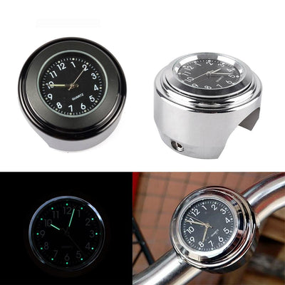 Universal 7/8" Waterproof Chrome Motorcycle Bike Handlebar Mount Quartz Clock Motorcycle Handlebar Clock, Motorcycle Modification Handlebar Mount Waterproof Quartz Clock Watch Accessories Watch Aluminum Luminous Clock Moto Black