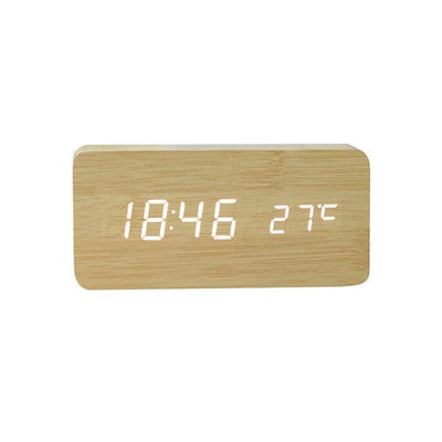 USB/AAA Powered LED Digital Clock Wooden Alarm Clock Table Clock Wooden Digital Alarm Clock with Wireless Charging 3 Alarms LED Display Sound Control and Snooze Dual for Bedroom Bedside Office Voice Control Electronic Clock Desktop Decor